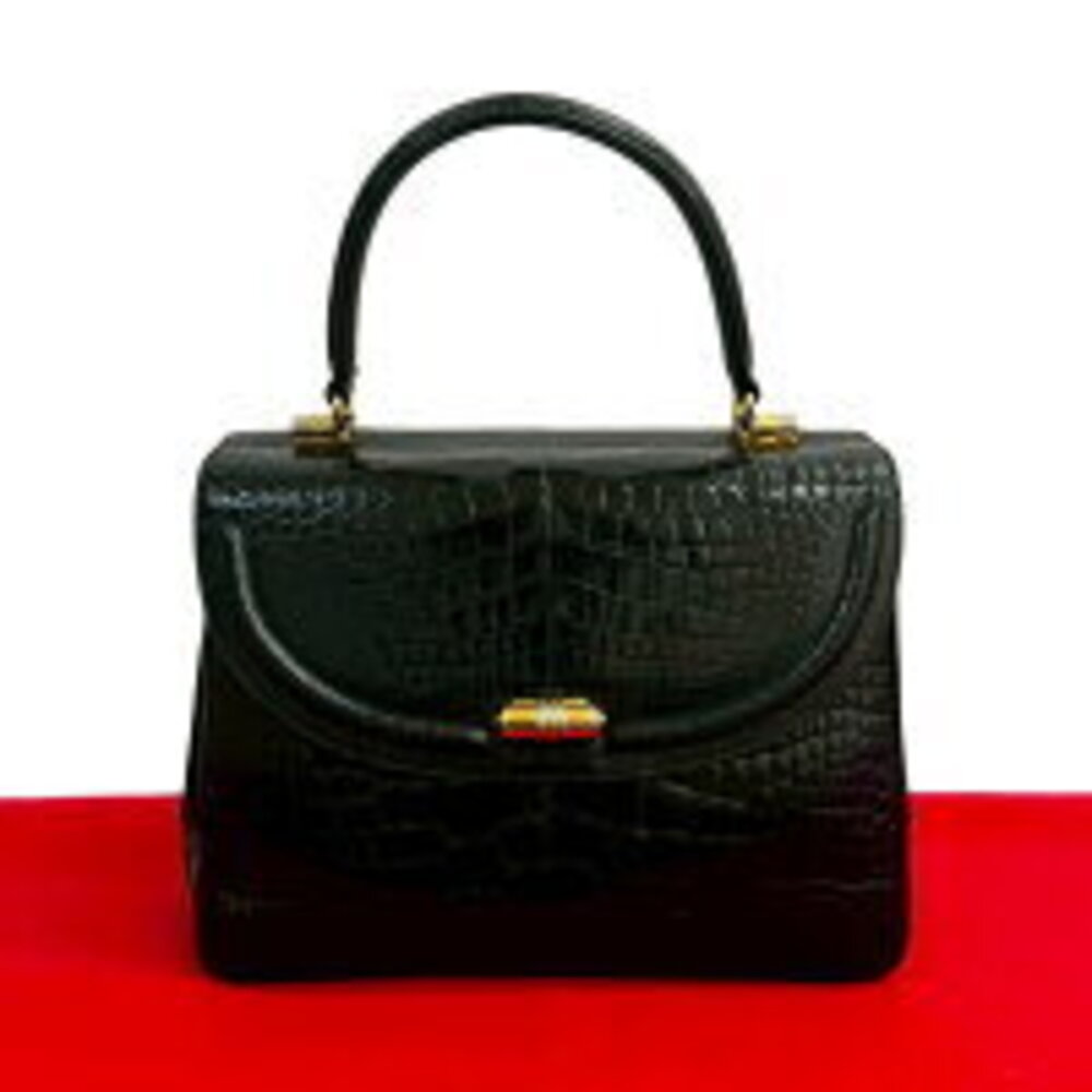GUCCI turnlock closure Crocodile leather black